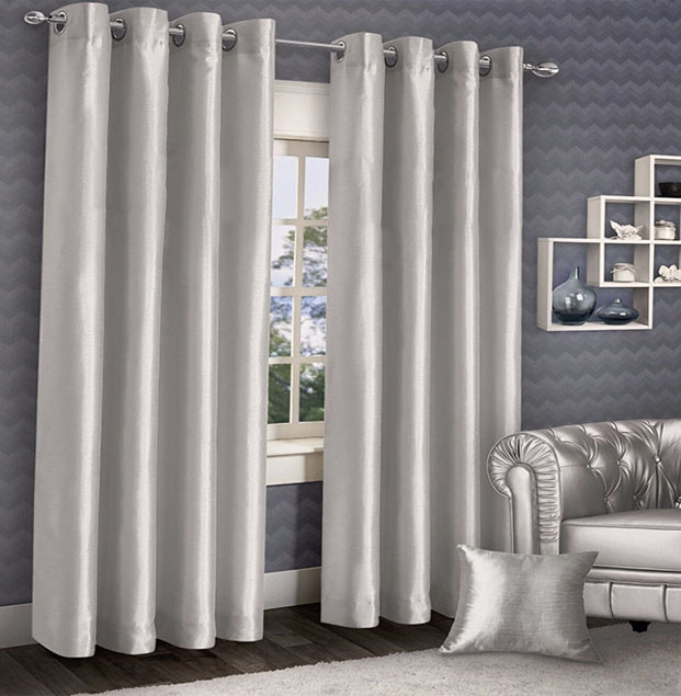 Plain faux silk curtains light grey 1