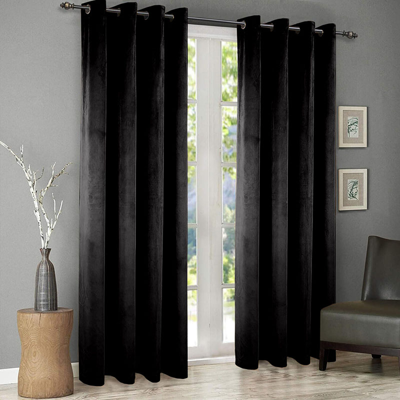 Plain velvet curtains black 1